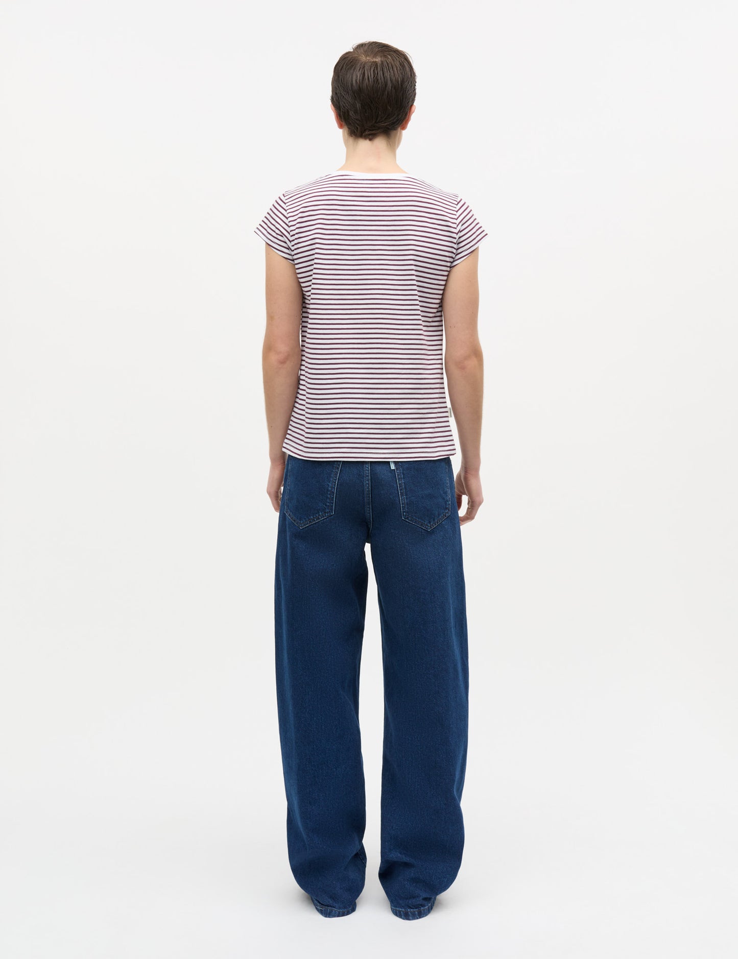 Fine Jersey Stripe Teasy Tee FAV, Brilliant White/Winetasting