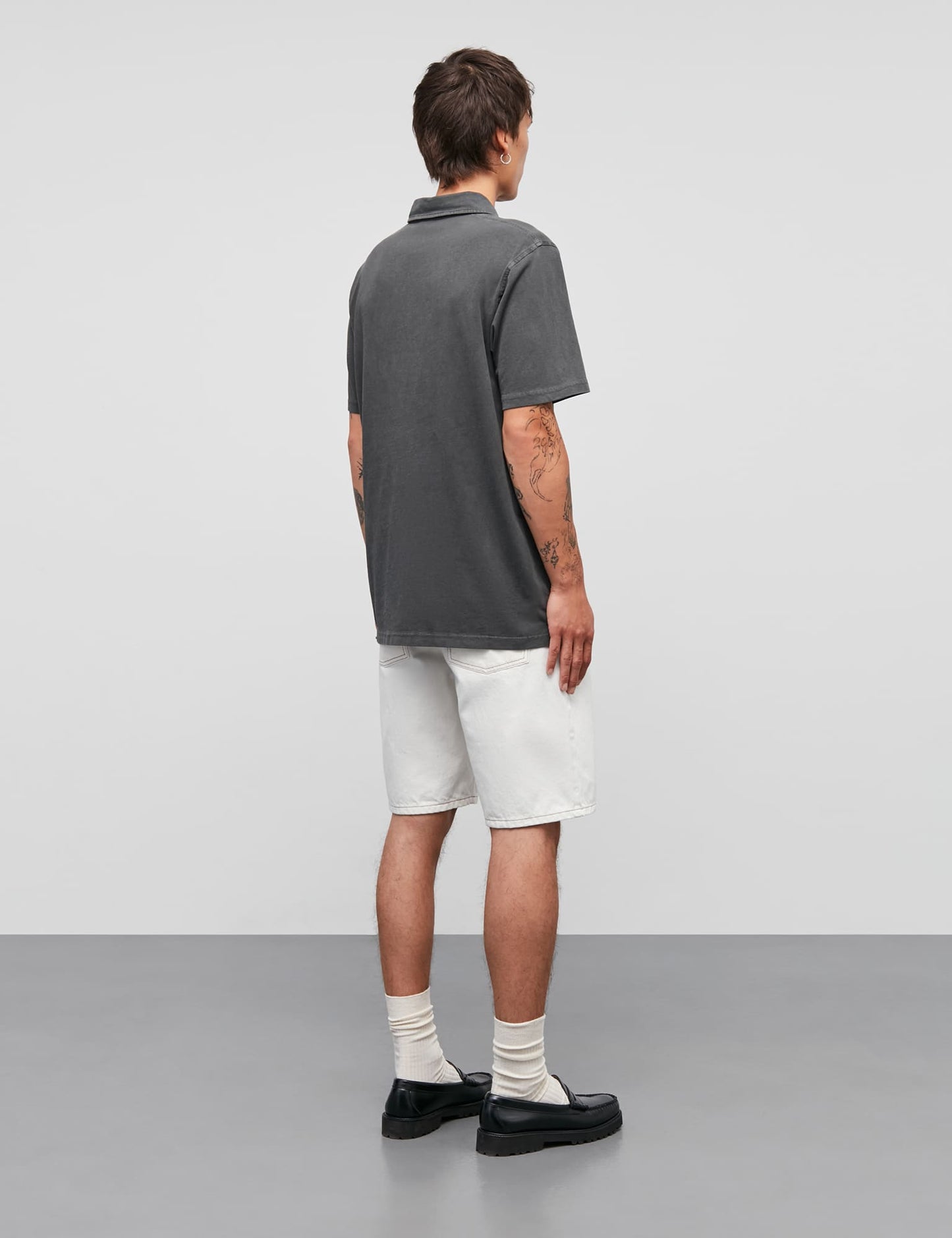 Cotton Jersey Pigment Dye Polo Shirt, Black