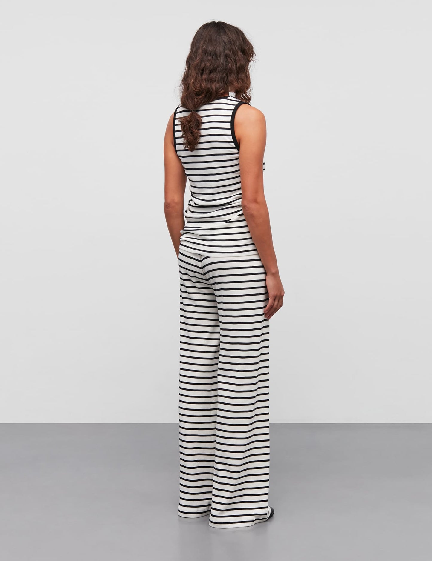 2x2 Cotton Stripe Amour Tank Top, Vanilla Ice/Black