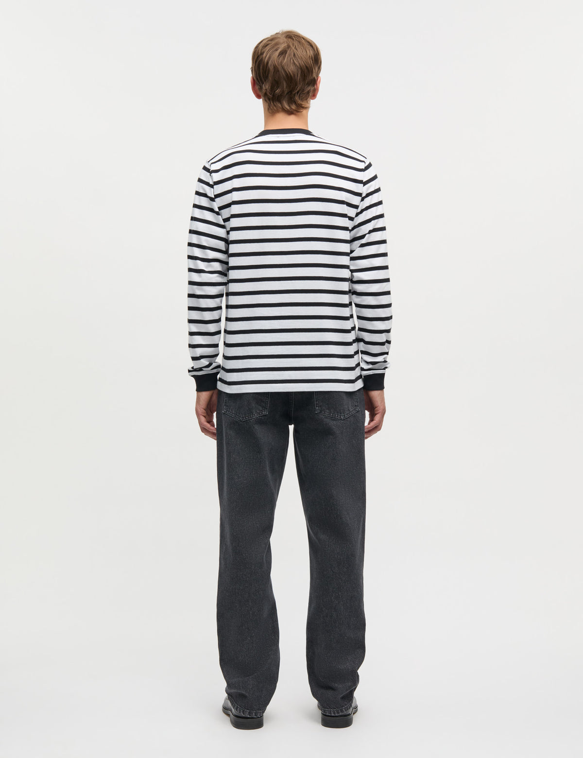 Cotton Jersey Stripe Frode Tee LS, Black/White