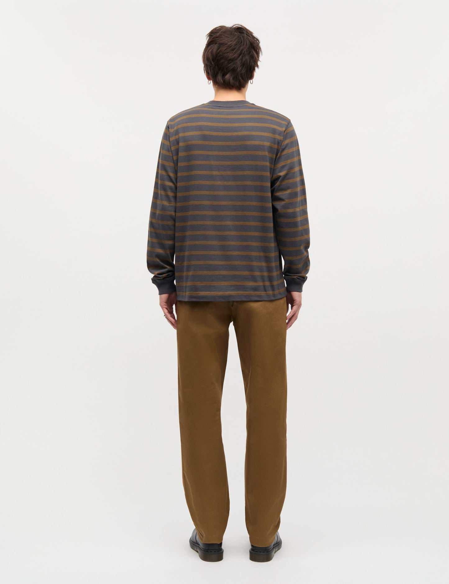 Cotton Jersey Stripe Frode Tee LS, Asphalt/Beech