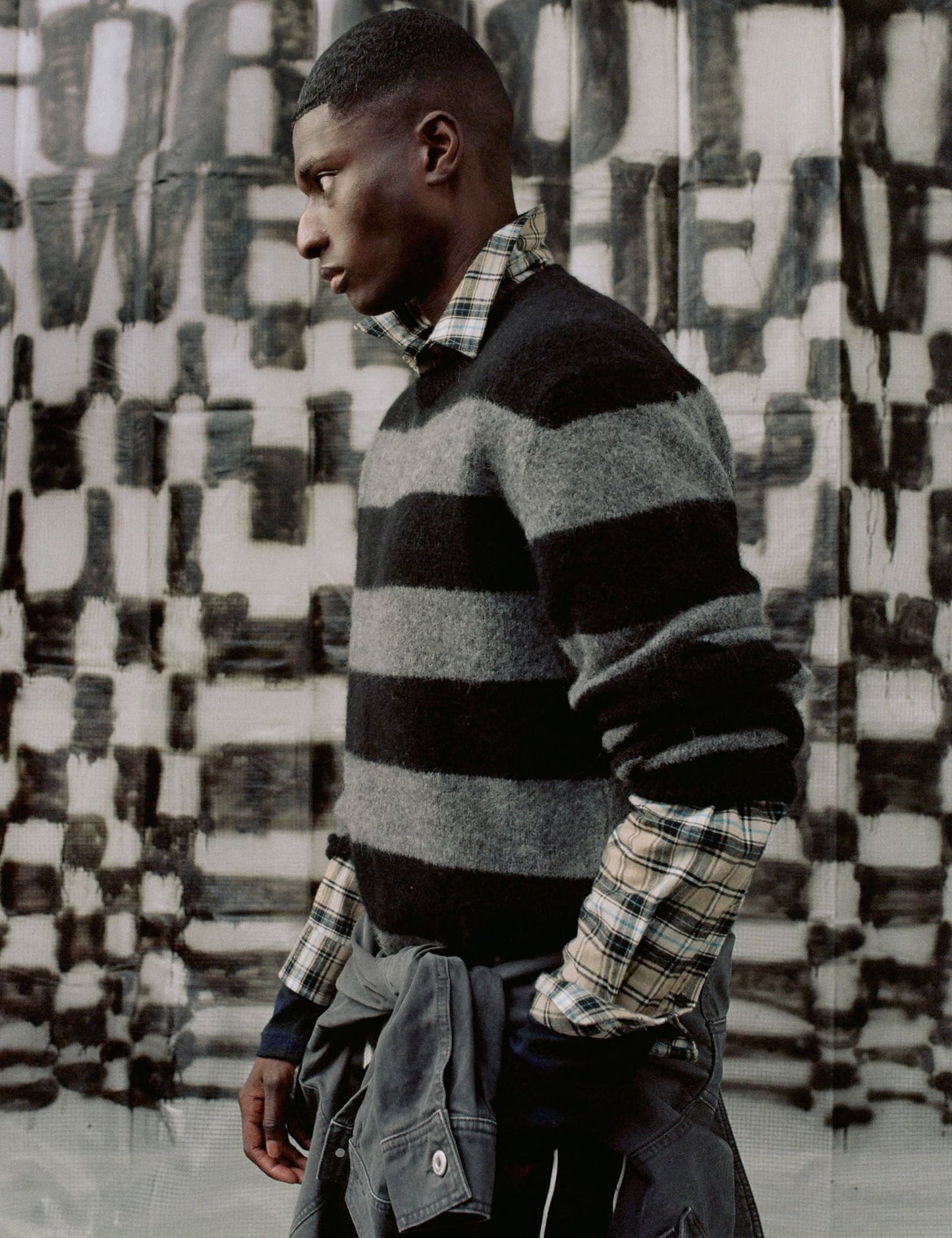 Alpaca Vilhelm Stripe Knit, Black/Asphalt