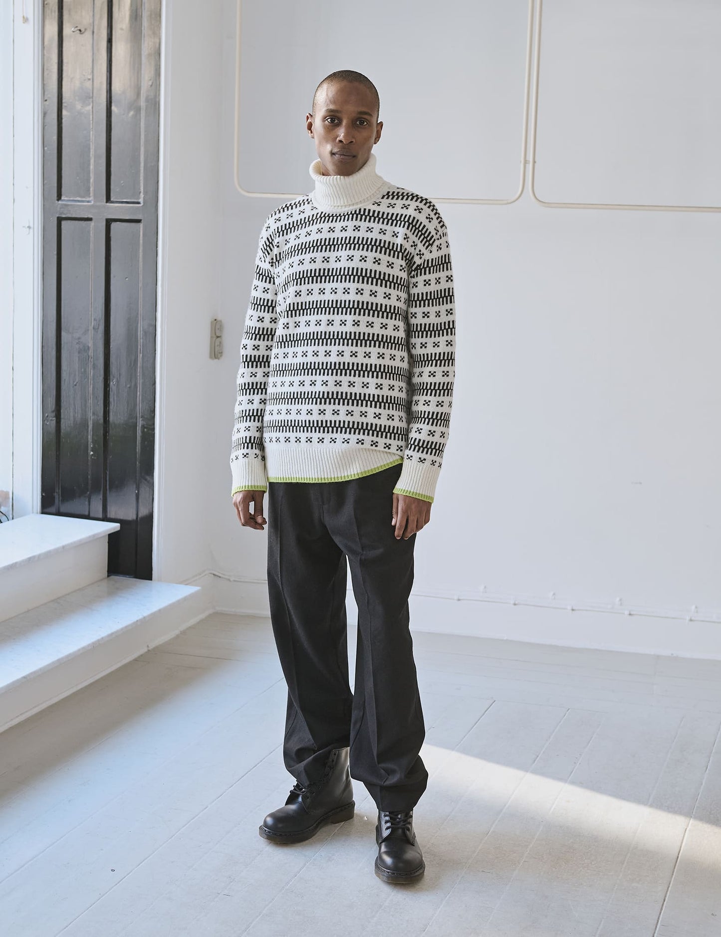 Fancy Wool Henry Pants, Black