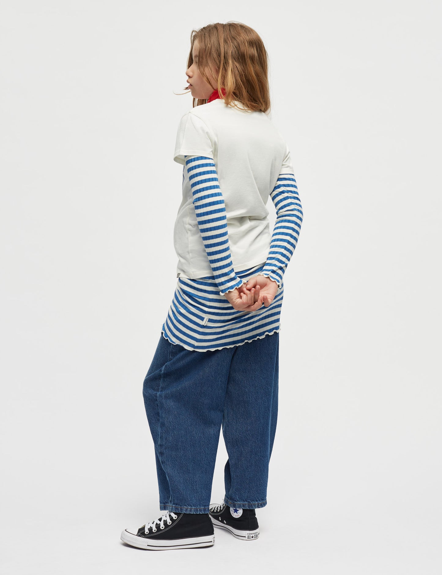 5x5 Classic Stripe Tikina Dress, Vanilla Ice/Bright Cobalt