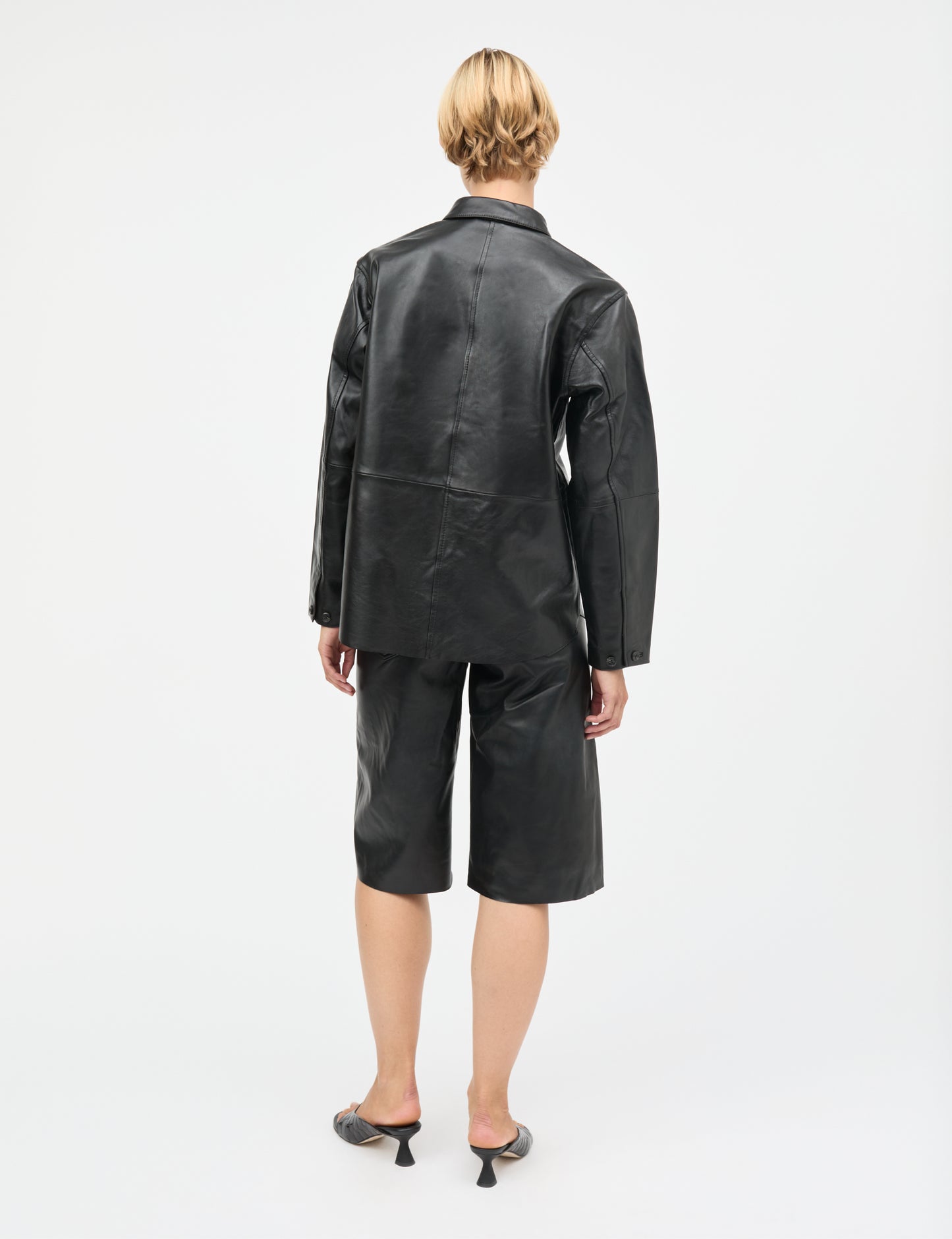 Shiny Leather Robyn Shorts, Black