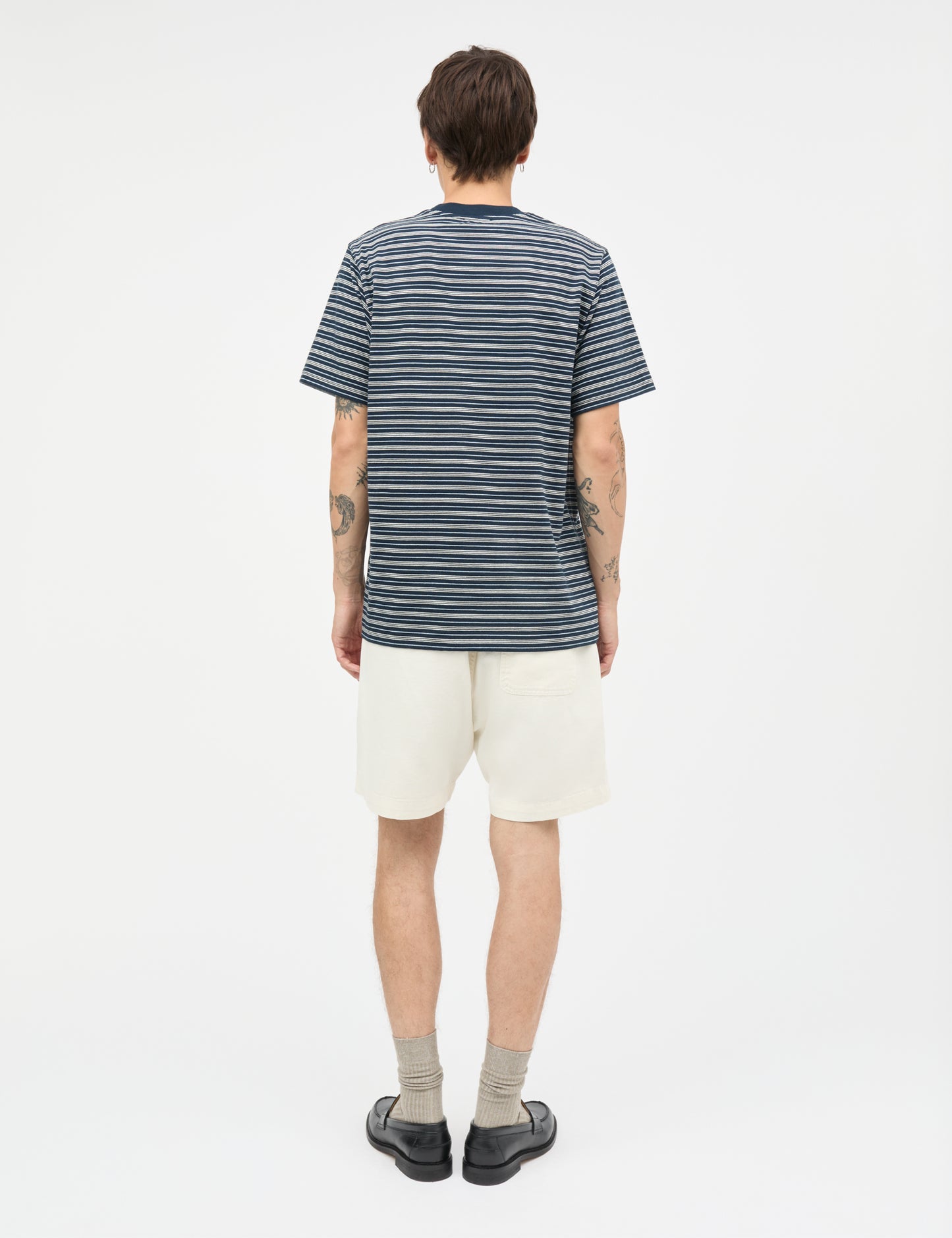 Cotton Jersey Stripe Frode Tee, Sky Captain/Vanilla Ice/Cashme