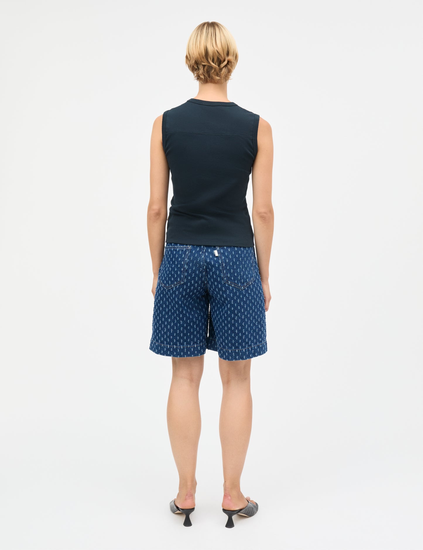 Distres Denim Rossy Shorts, Mid Blue Denim