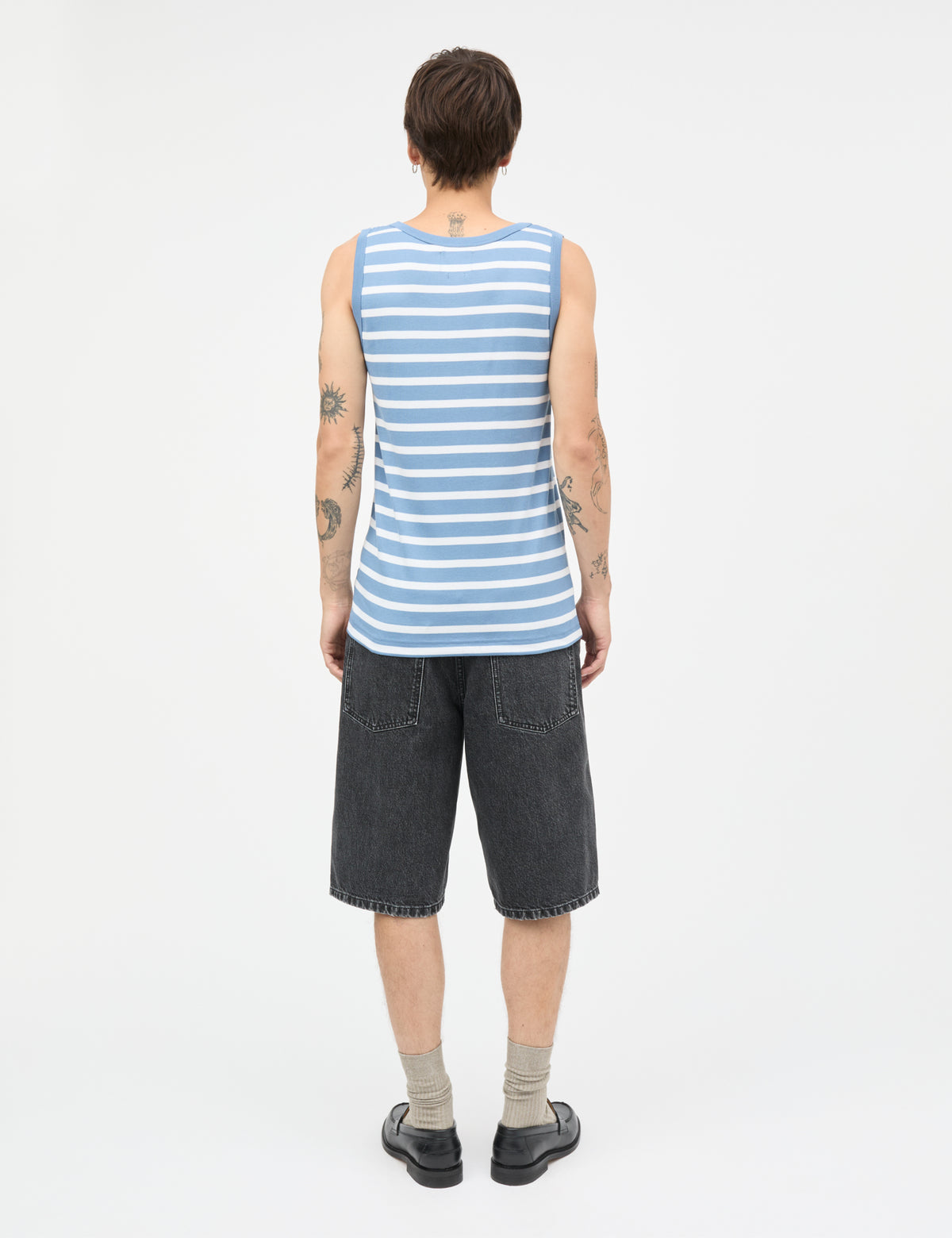 Trio Rib Tank Top, Riviera/White