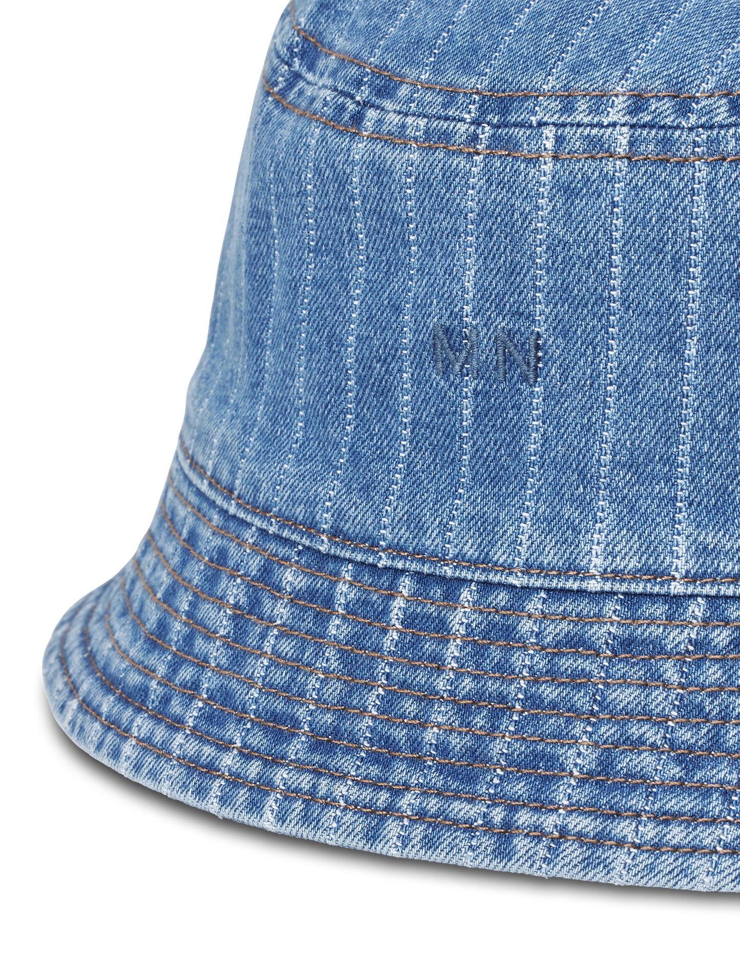 Striped Denim Bucket Hat, Light Blue Wash