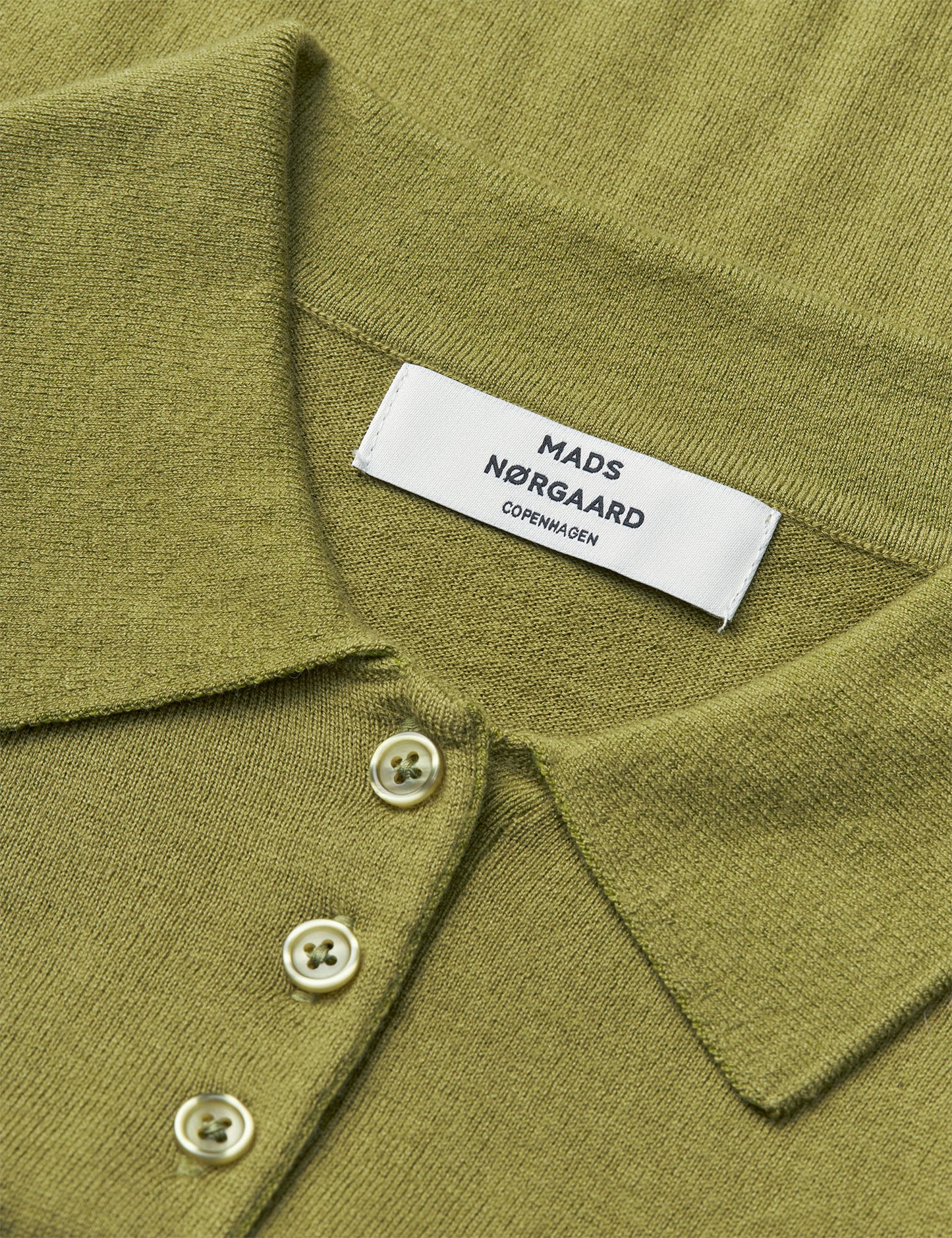 Fine Merino Rosa Polo Knit, Green Olive