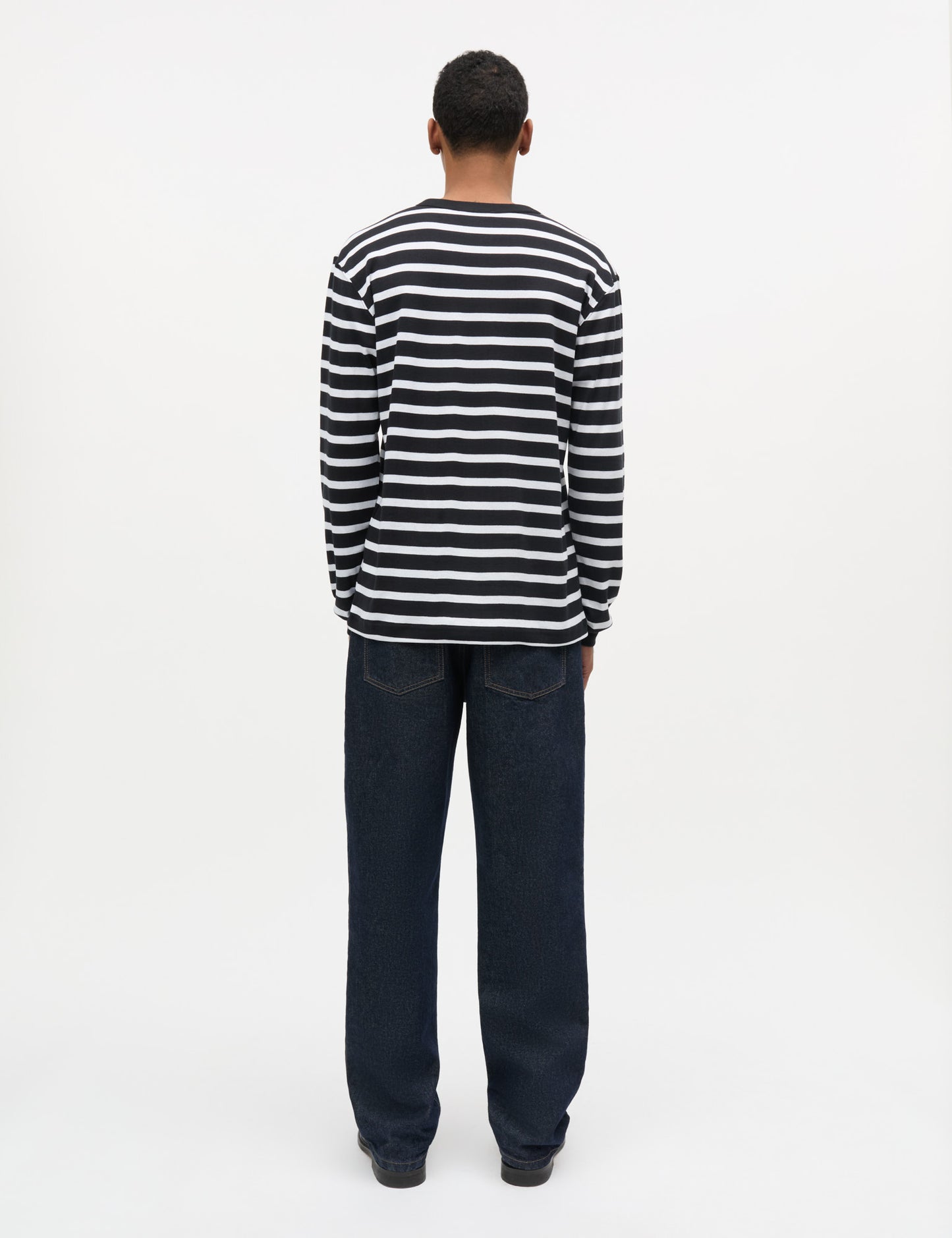 Klassik Rib Stripe Esben LS Tee, Black/White