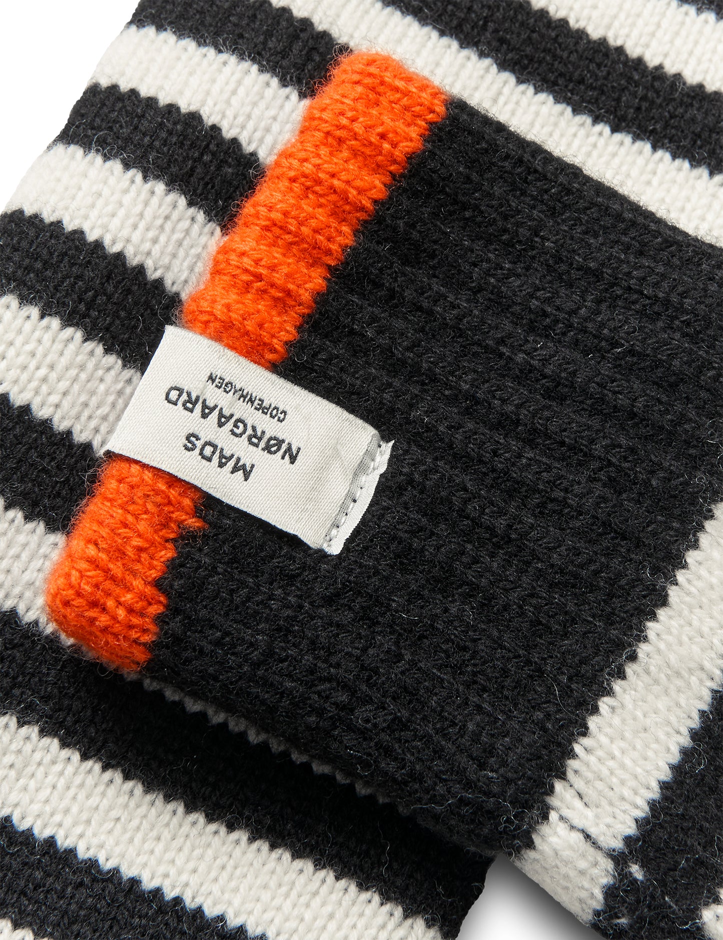 One Wool Milo Stripe Mitten, Black/Vanilla Ice