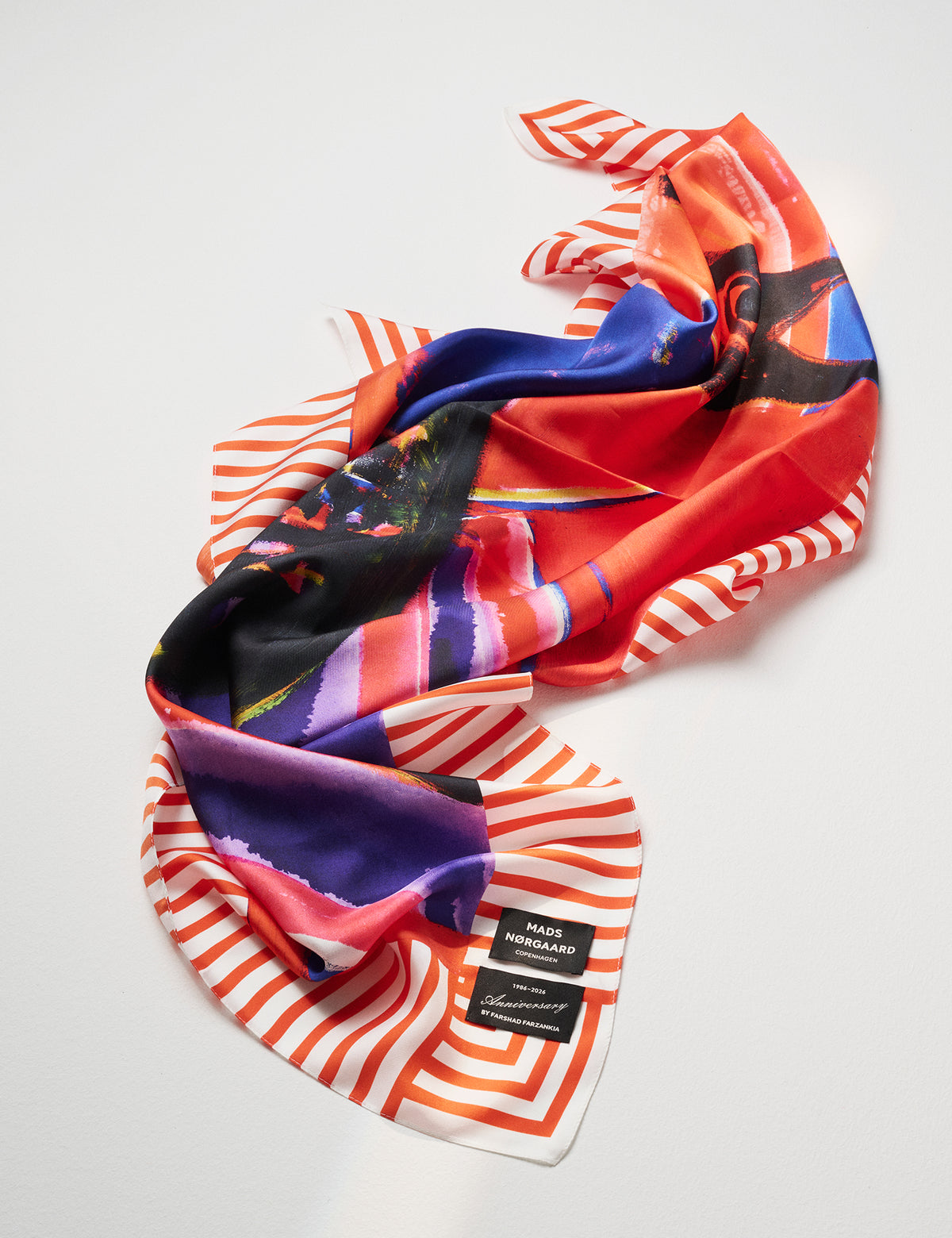 100% Silk Farshad Scarf, Red Multi