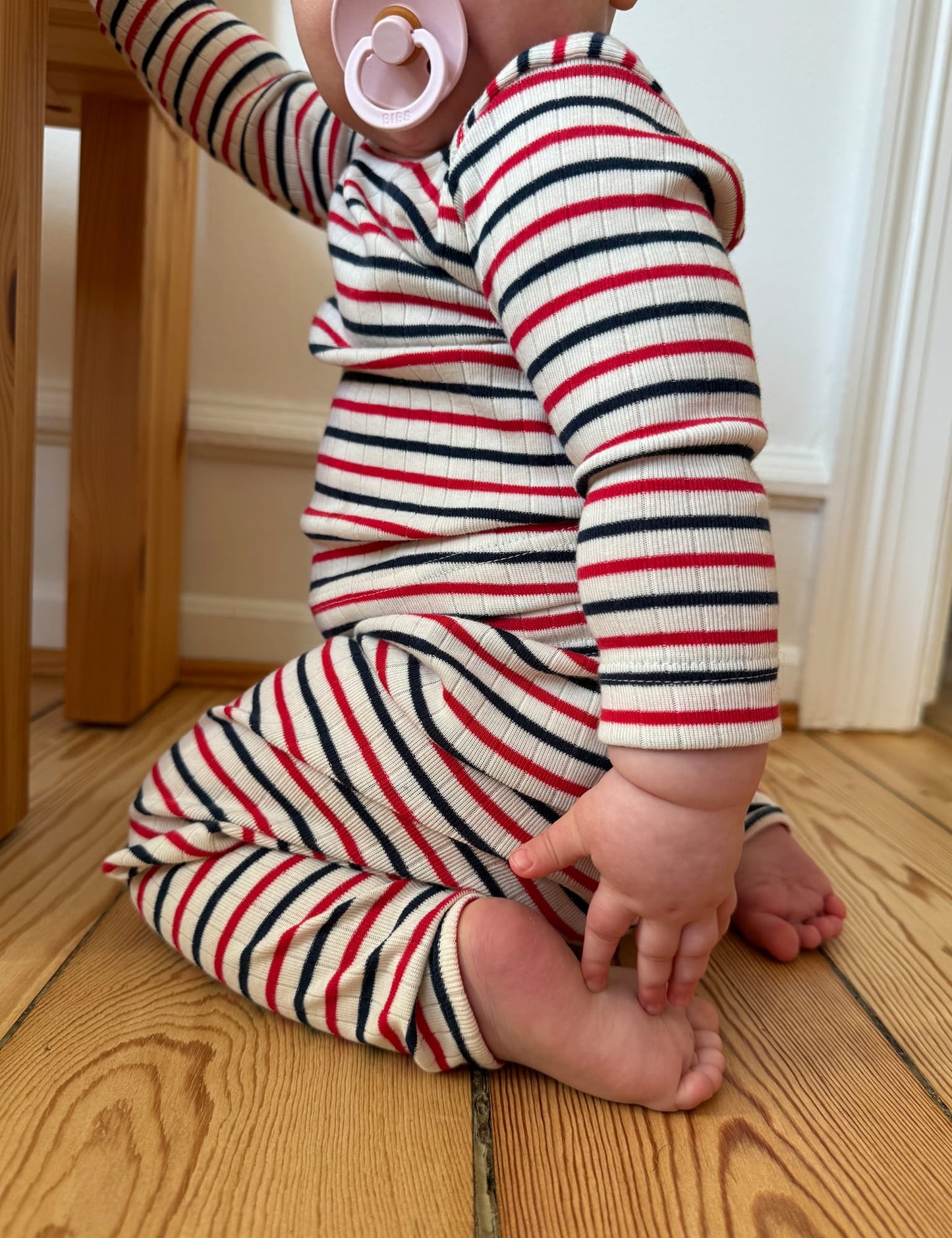 NPS Baby Pants To Tie Trico, Ecru/Red/Marine