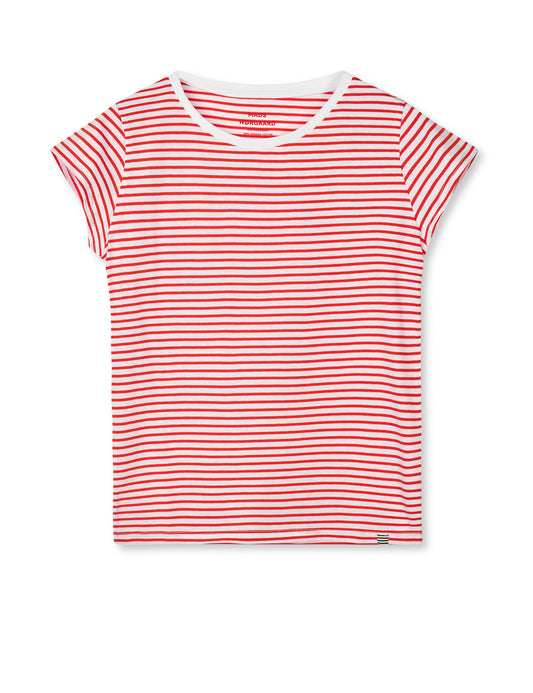 Fine Jersey Stripe Teasy Tee FAV, Fiery Red/Brilliant White