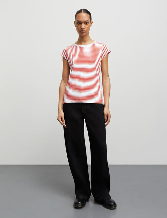 Organic Jersey Stripe Teasy Tee FAV, Fiery Red/Brilliant White