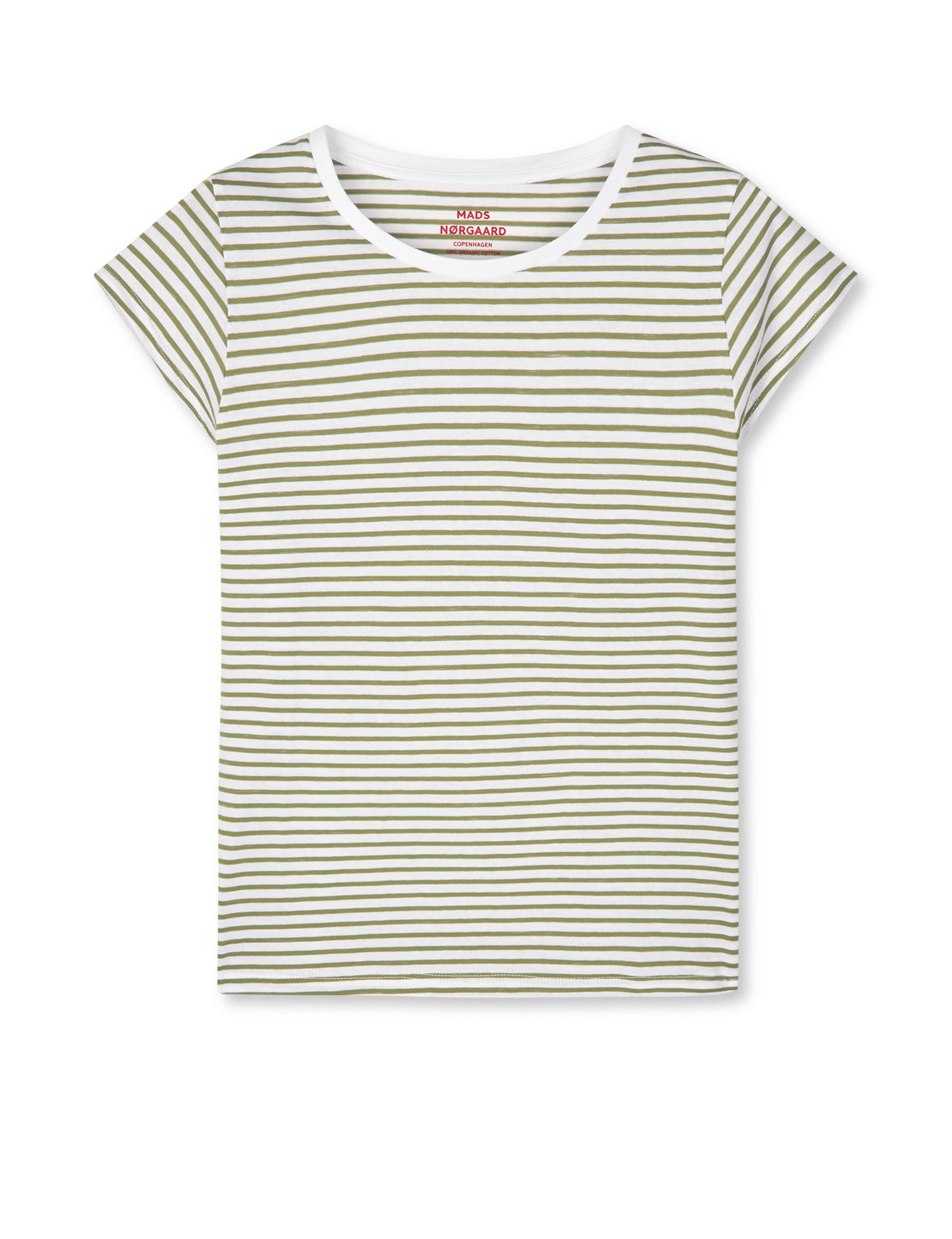 Organic Jersey Stripe Teasy Tee FAV, Brilliant White/Martini Olive