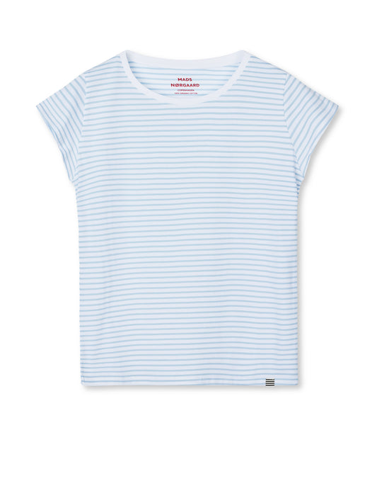 Organic Jersey Stripe Teasy Tee FAV, Cashmere Blue/Brilliant White