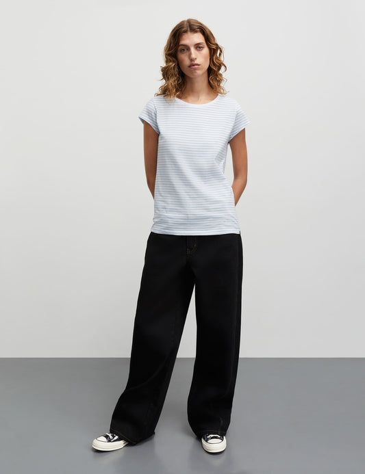 Organic Jersey Stripe Teasy Tee FAV, Cashmere Blue/Brilliant White