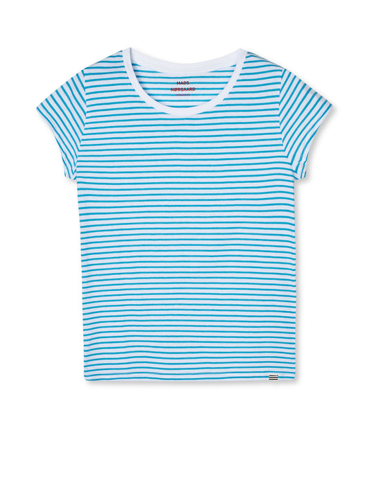 Fine Jersey Stripe Teasy Tee FAV, Brilliant White/Malibu
