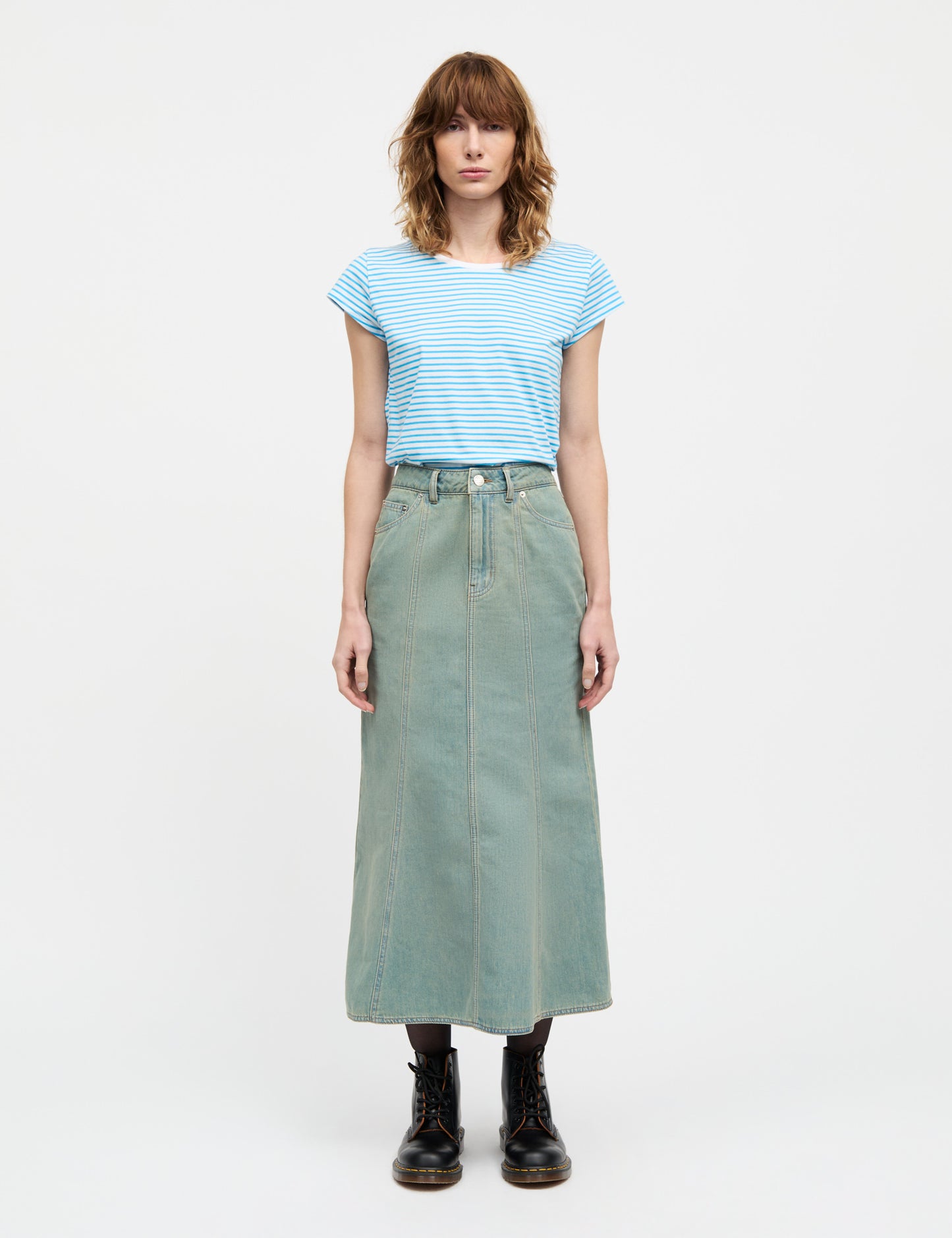 Fine Jersey Stripe Teasy Tee FAV, Brilliant White/Malibu