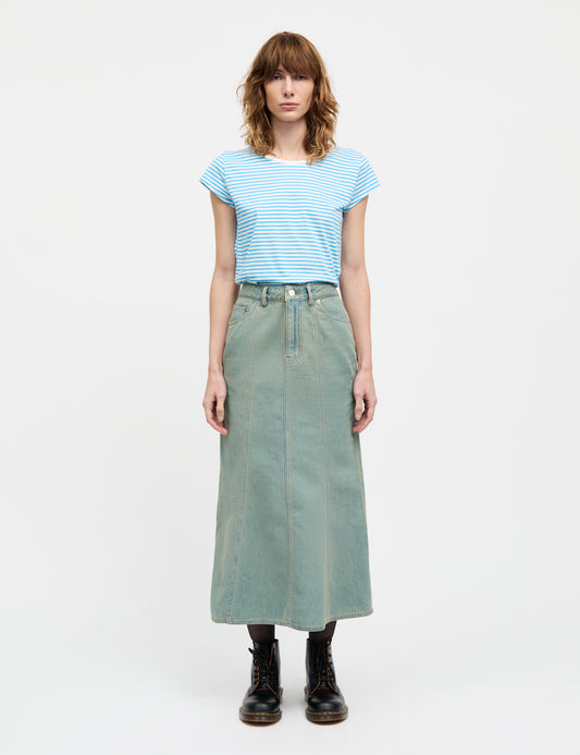 Fine Jersey Stripe Teasy Tee FAV, Brilliant White/Malibu