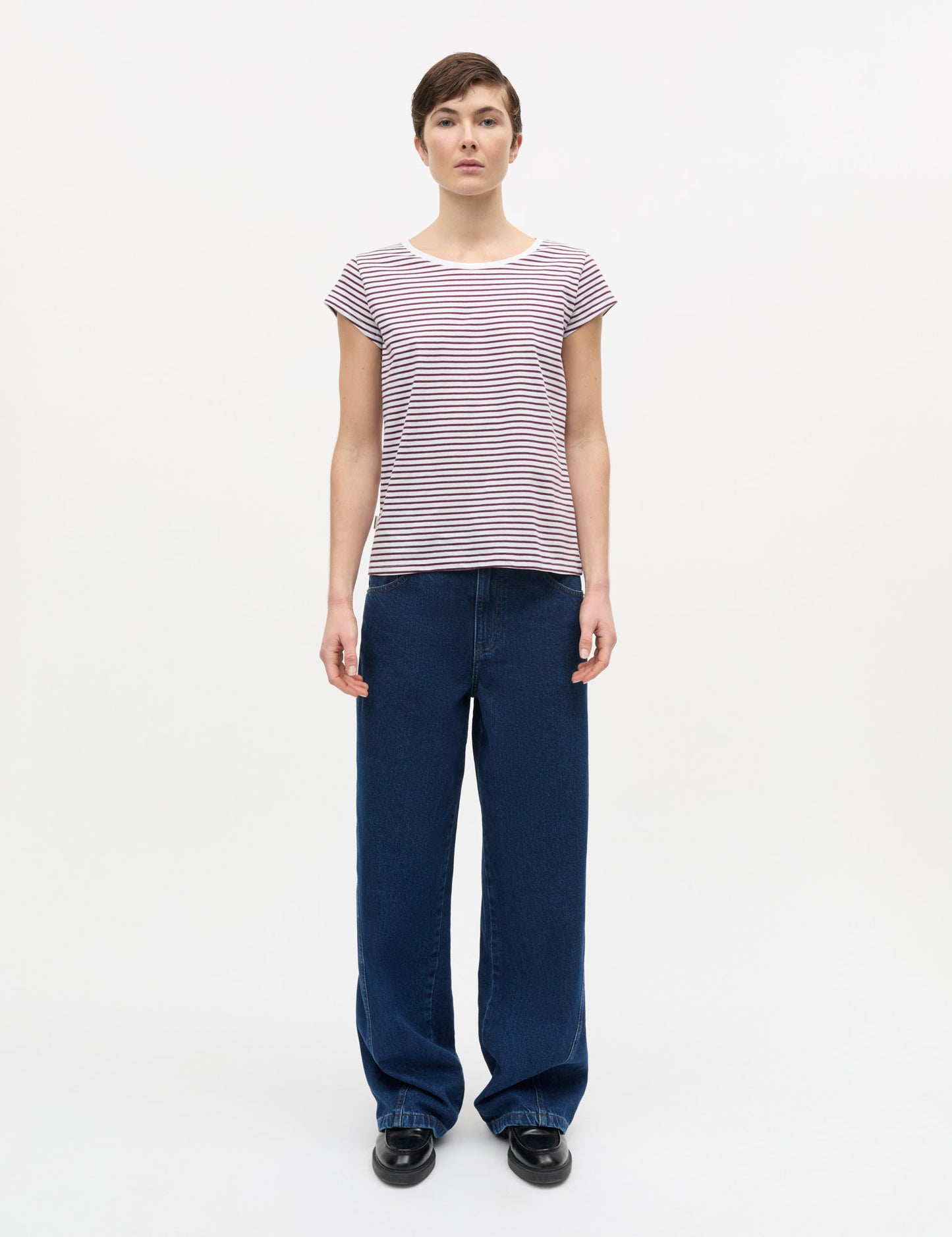 Fine Jersey Stripe Teasy Tee FAV, Brilliant White/Winetasting