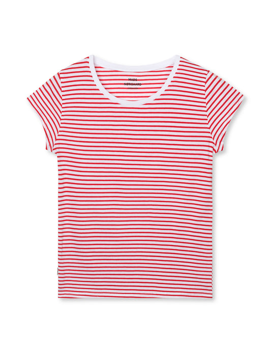 Fine Jersey Stripe Teasy Tee FAV, Goji Berry/Brilliant White