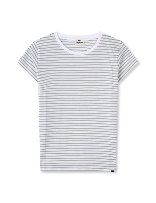 Organic Jersey Stripe Tuvina Tee FAV, Brilliant White/Jadeite