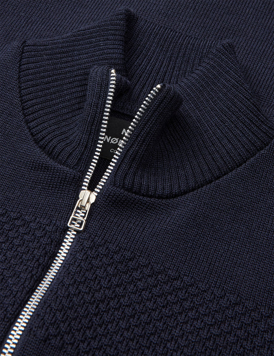 Wool Klemens Zip Knit, Parisian Night/Charcoal Melang