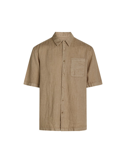Dyed Linen Victor Shirt SS, Kelp