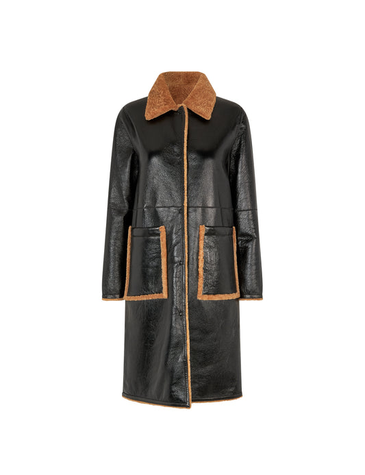 Tech Shearling Shany Coat, Black/Emperador