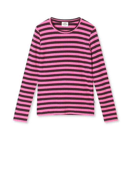 5x5 Classic Stripe Talika Top, Demitasse/Fuchsia Pink