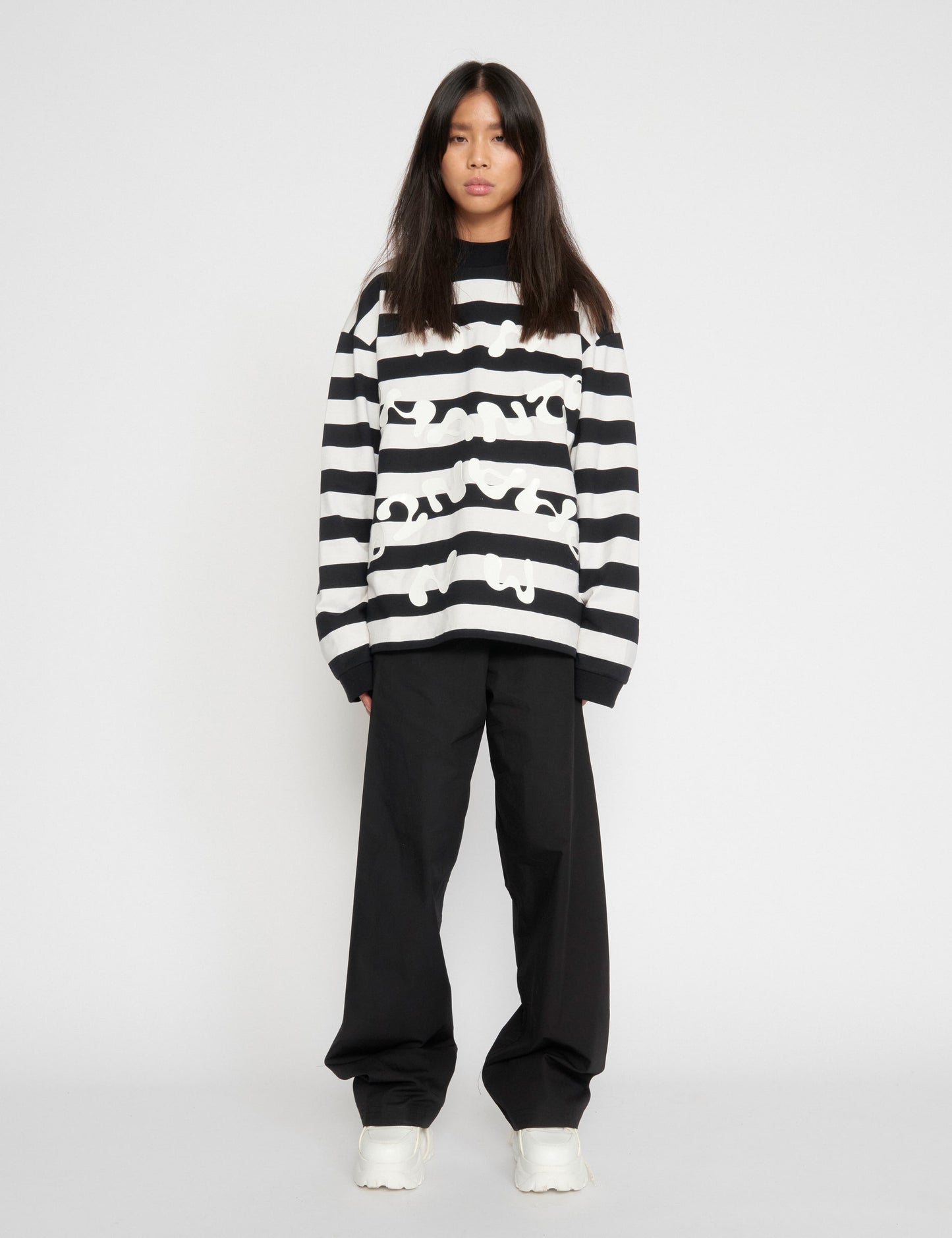 Heavy Single Stripe Jeti Tee LS, Snowwhite/Black