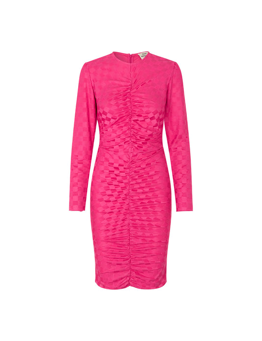 Check Jersey Mary Dress, Fuchsia Purple