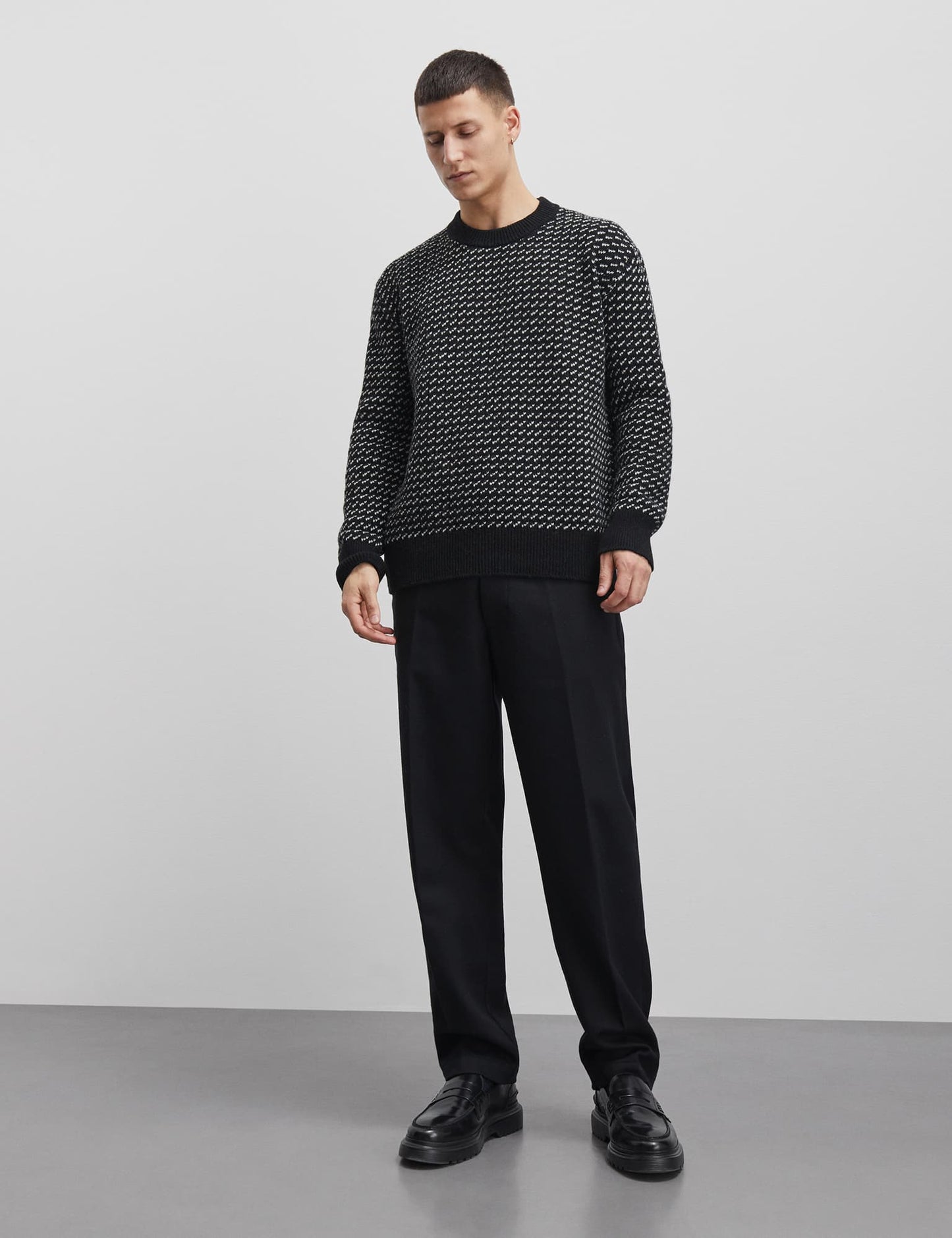 Shetland Gustav Lusekofte Knit, Black/Grey Melange