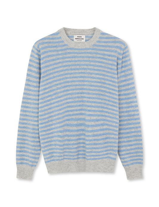 Eco Wool Stripe Kasey Sweater, Powder Blue Melange/Bright Gre