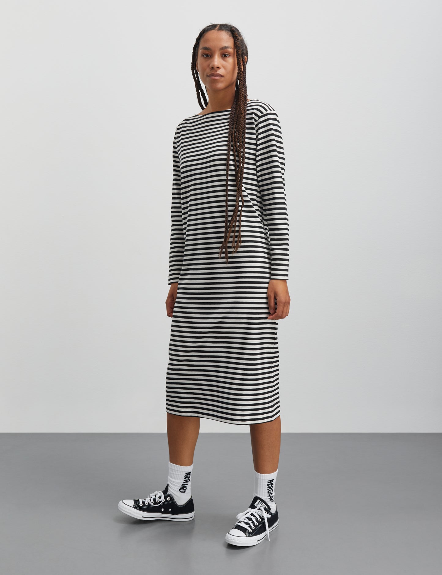 Soft Single Stripe Silas Dress, Black/Snow White