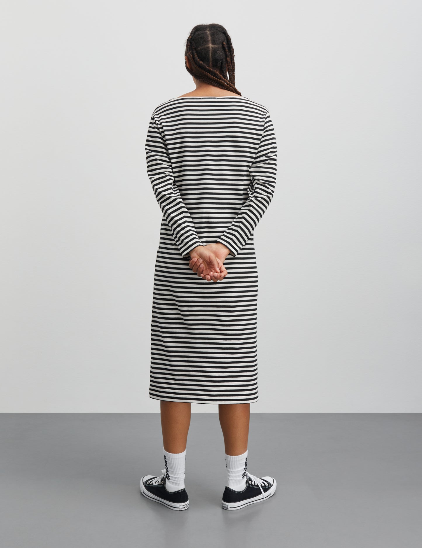 Soft Single Stripe Silas Dress, Black/Snow White