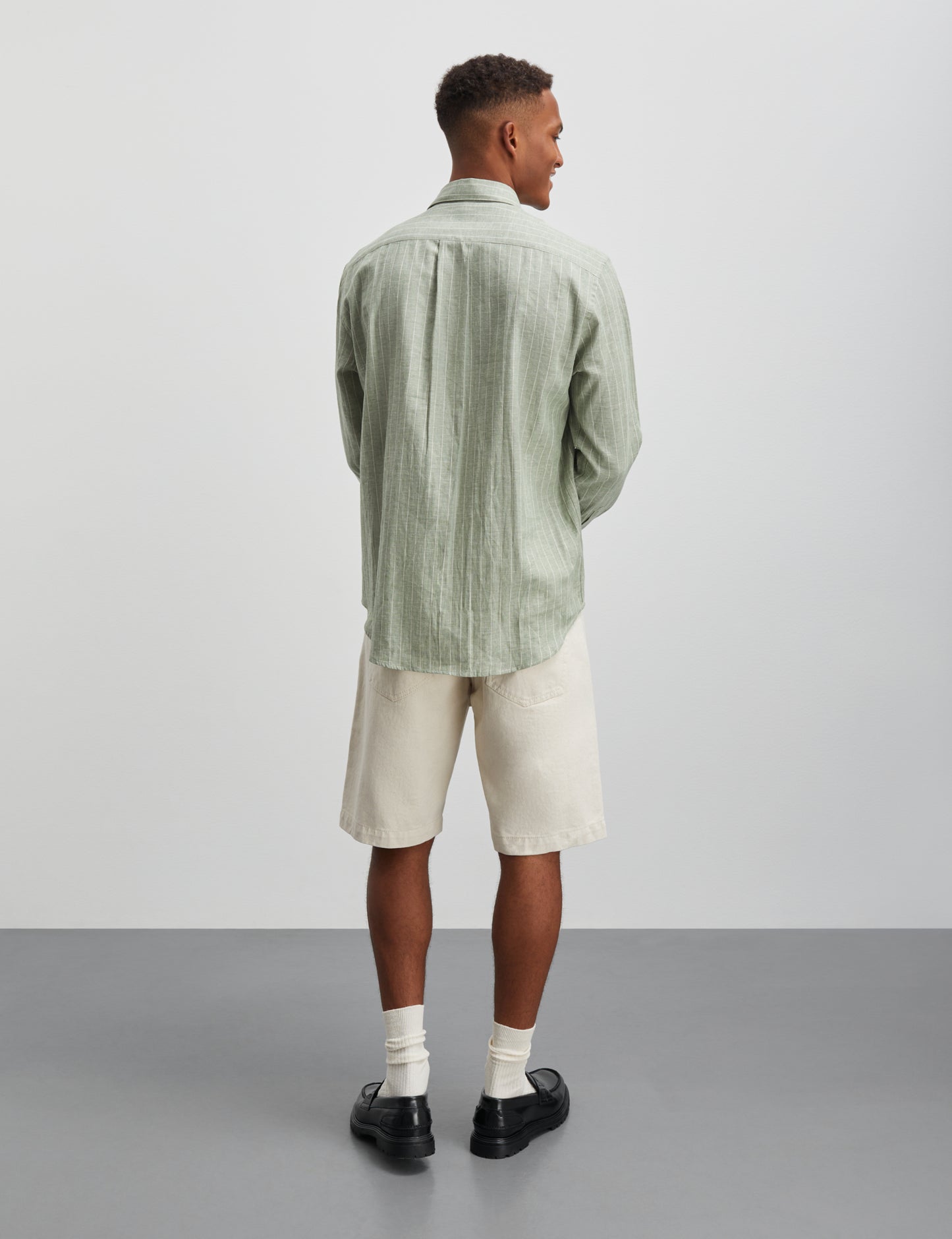 Cotton Linen Malte Stripe Shirt, Sea Spray/Birtch