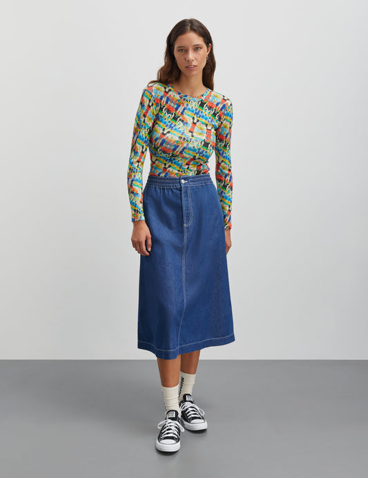 Air Denim Luni Skirt, Mid Blue Denim