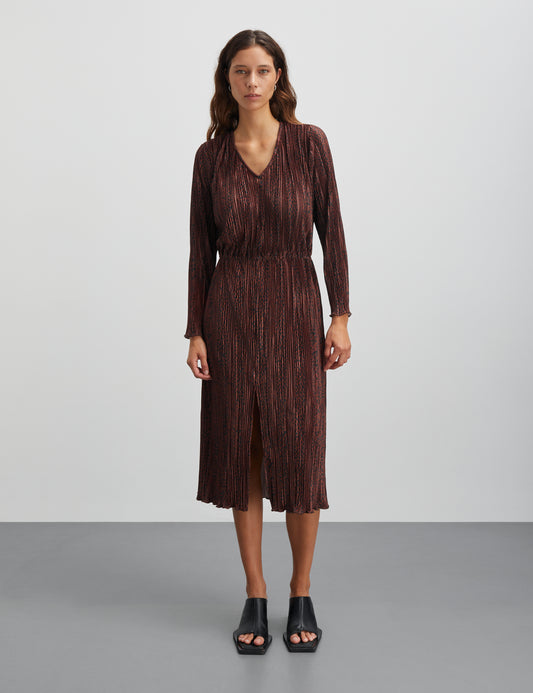 Luno Helen Dress AOP, Leo Stripe AOP/Cambridge Brown