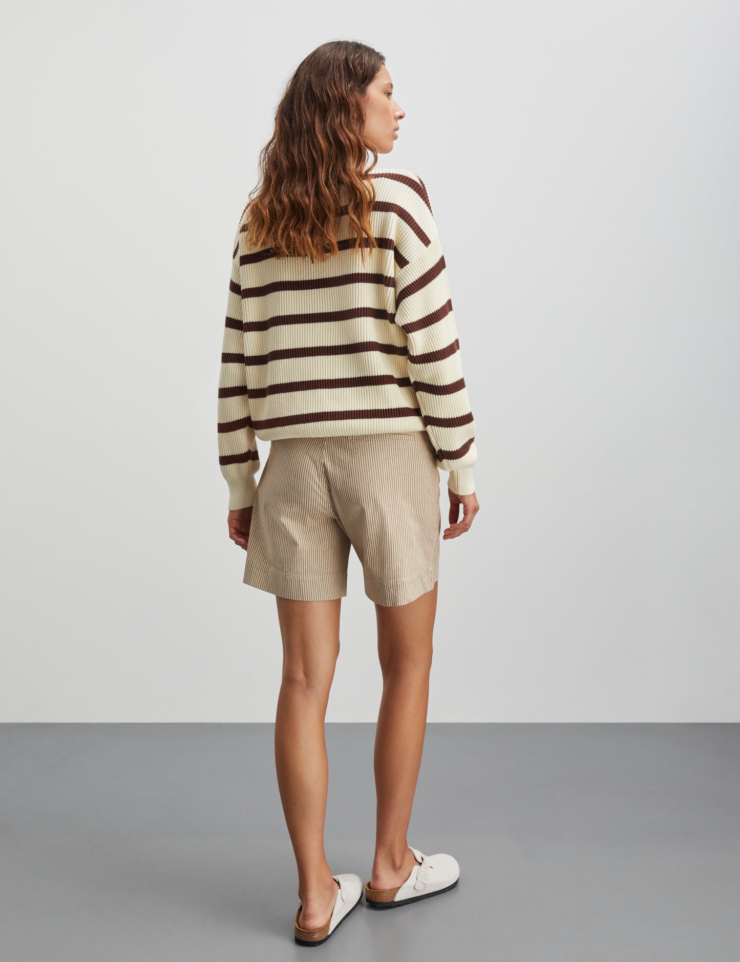 Nivi Eco Lindy Stripe Sweater, Vanilla Ice/Cambridge Brown