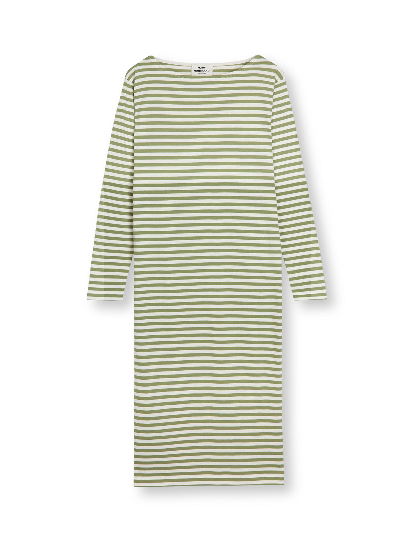 Soft Single Stripe Sille Dress, Mosstone/Snow White