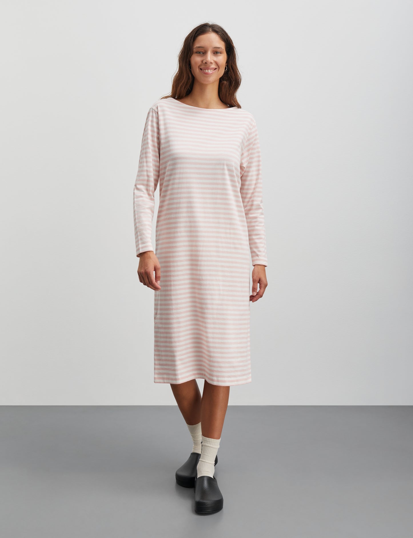 Soft Single Stripe Sille Dress, Strawberry Cream/Snow White