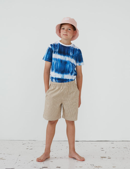 Printed Organic Thorlino Tee, Tie Dye Stripe AOP Merthyl Blu