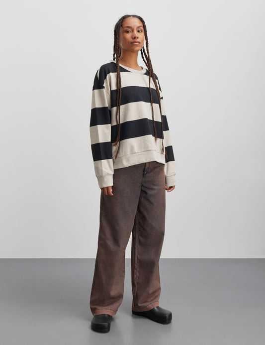 Airy Sweat Stripe Denver Sweatshirt, Oatmeal Melange/Black