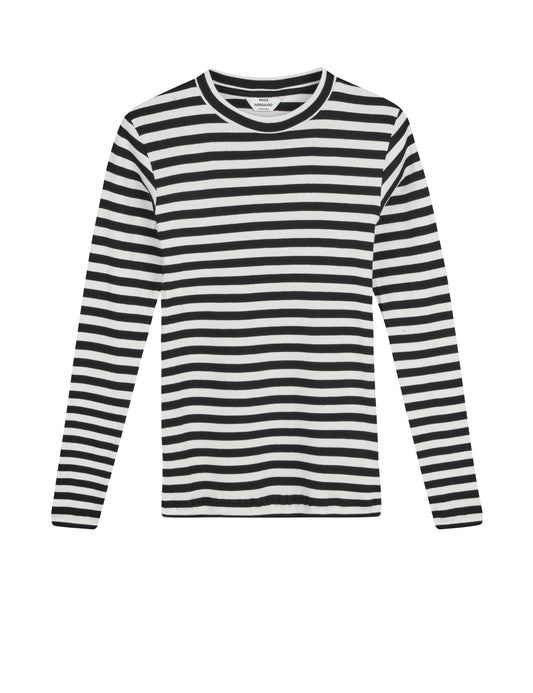 2x2 Cotton Stripe Tuba Tee LS, Black / White Alyssum