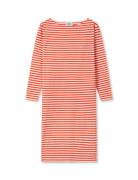 Soft Single Stripe Sille Dress, Cherry Tomato/Snow White
