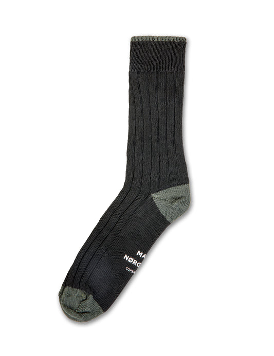 Woolen Carl Rib Socks, Black